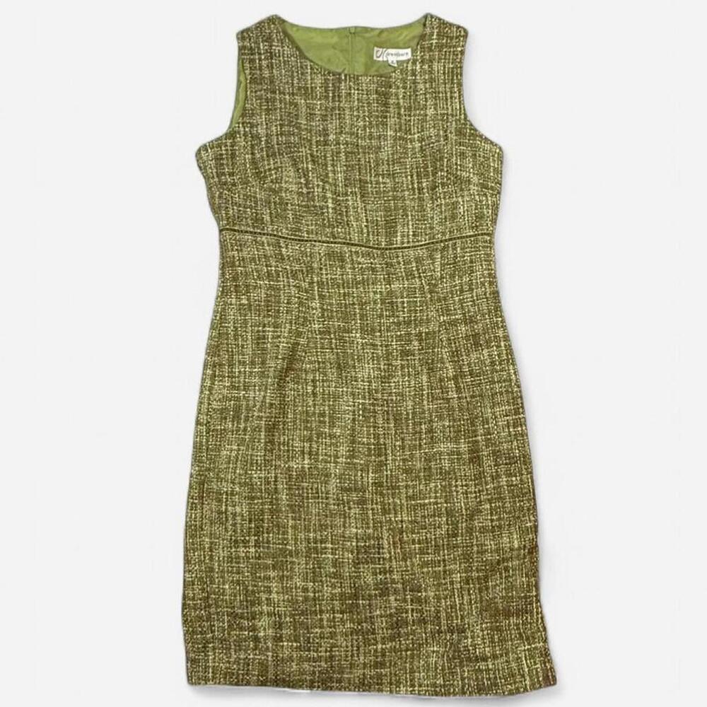 Dress Barn Tweed Sheath Dress Women 12 Green Career Classic Officecore Polished